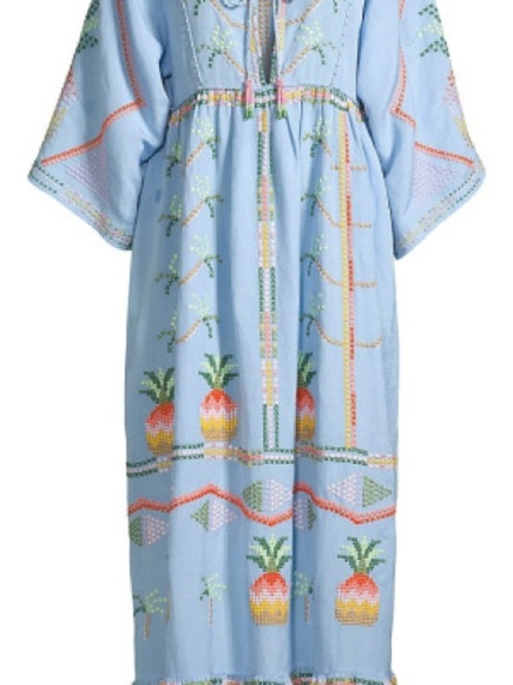 FARM Rio Embroidered Pineapple Linen Maxi Dress / Swim Cover Up - Picture 7 of 14
